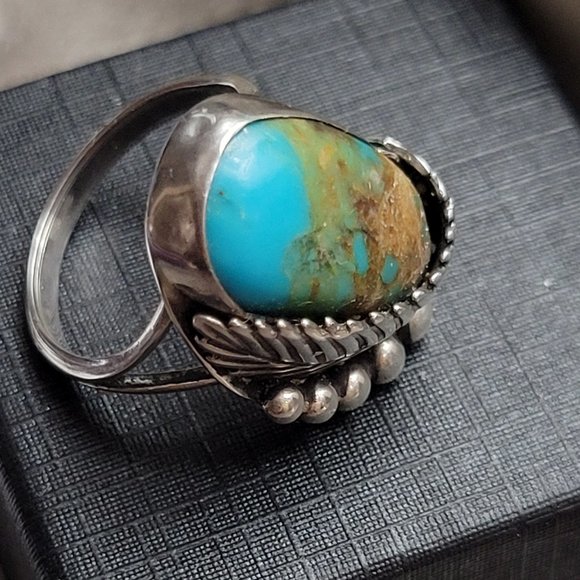 Antique Southwest Ring Blue Gem Nevada Turquoise GENUINE NAVAJO ZUNI  ART - Picture 10 of 12